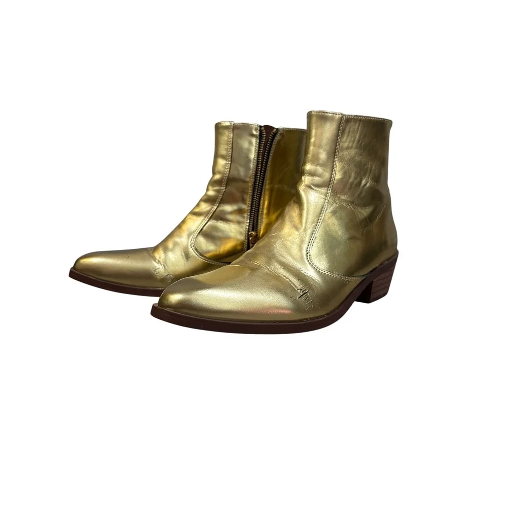 Straight To Hell Men's Vegan Richards Gold Boot 8.5 Chelsea Beatle Winklepickers